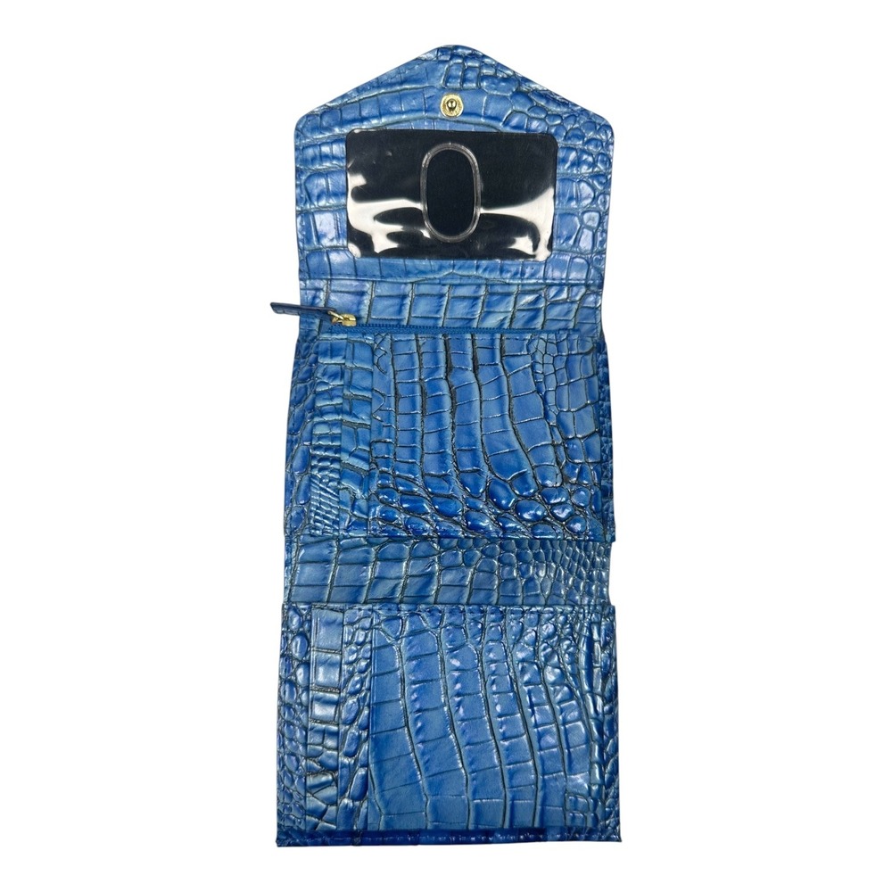 Brahmin Blue Croc Embossed Leather Trifold Wallet Clutch Coin Pouch Tear - Picture 4 of 7